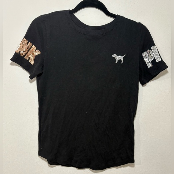 Victoria’s Secret PINK Black Sequin Logo Dog Tee – XS - Picture 1 of 3